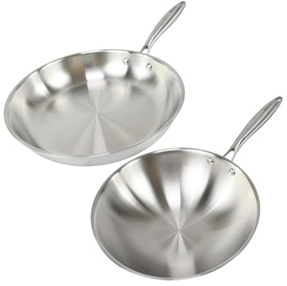 Fackelmann Vita3 Set de Sartenes, incluye Sartén 28 cm y Wok 28 cm, Acero Inoxidable Triply sin Antiadherente, Libre de PFA, Aptas para Inducción y todo tipo de Cocinas, Aptas para Lavavajillas