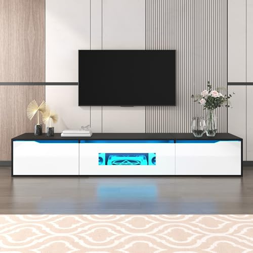 Meuble TV Mural Moderne Noir et Blanc avec LED 180 cm Suspendu avec rangements intégrés Meuble télé Haut Design avec système de Gestion des câbles idéal pour Salon Contemporain