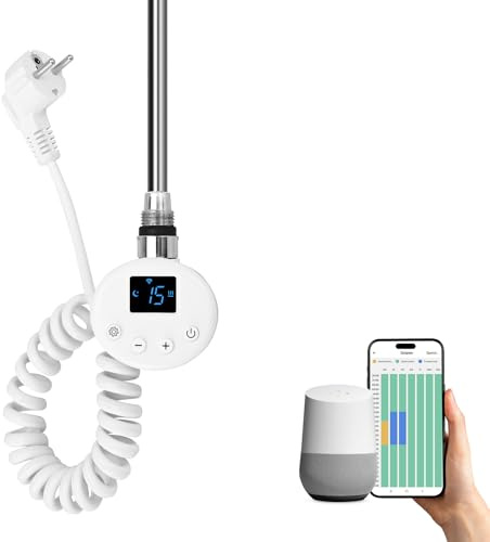 Heilmetz 300 Watt Smart WiFi Heizstab, Heizpatrone Heizelemente für Heizungen Heizkörper Badheizkörper Handtuchtrockner mit Thermostat elektronischer Temperaturregler Und Timing-Funktion, Weiß