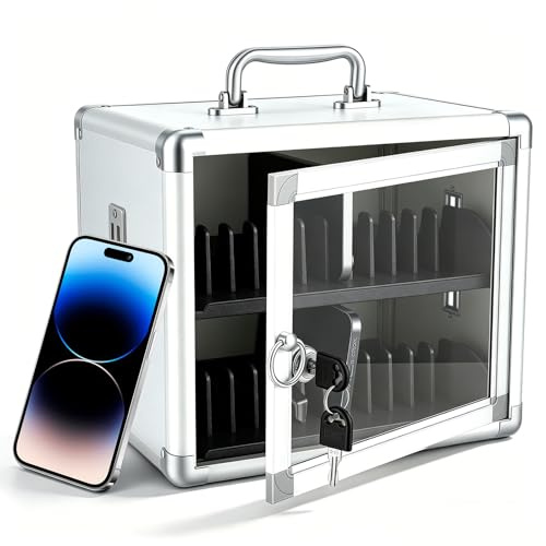 24 Slots Lockable Cell Phone Storage Locker Cabinet, Aluminum Alloy Portable & Wall Mounted Secure Phone Jail Box with Transparent Door for Classroom Office Factory Gym Exam Room Staff Storage