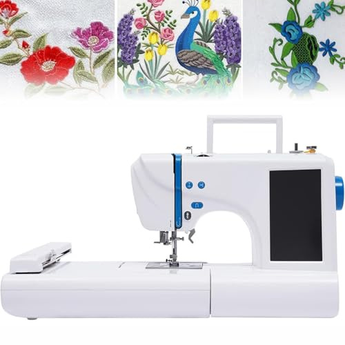 Kommerzielle Stickmaschine, computergesteuerte automatische mit 75 eingebauten Designs, 10,2 x 23,4 cm Bereich, LCD-Touchscreen für Kleidung und Bettwäsche, Anfängerfreundlich
