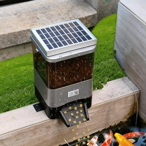 Automatisk fiskmatare – stor kapacitet 10 l, fuktsäker utomhus koi-matare, stöder Wifi och solladdning för dammar och akvarier