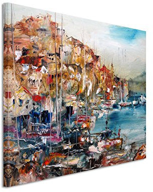 Paul Sinus Art XXL Fotoleinwand 120x80cm Ölgemälde – Küste der Insel Lesbos, Griechenland auf Leinwand exklusives Wandbild moderne Fotografie für ihre Wand in vielen Größen
