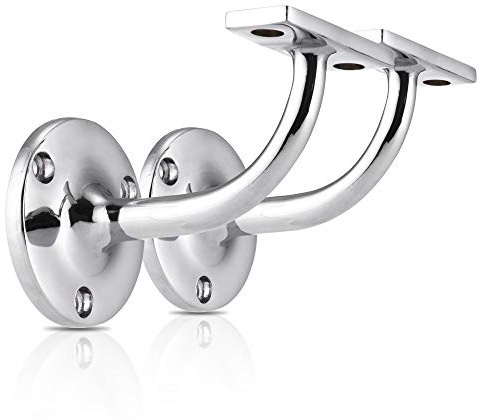 XFORT Set of 2 Polished Chrome Handrail Brackets, Banister Brackets for Stair Banister Handrail.