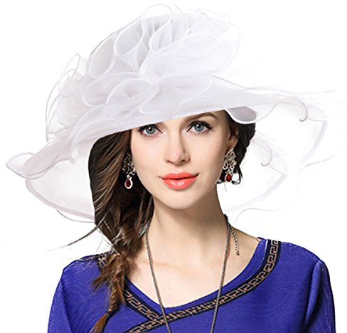 VECRY Damen Organza Kirche Derby Fascinator Braut Hochzeit Sonnenhüte (019-Weiß)