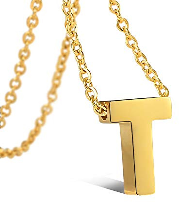 VU100 Halskette Initiale T Alphabet Anhänger für Damen Mädchen Vergoldet Edelstahl Brief Halskette mit Buchstaben in Gold Kette 45+5CM