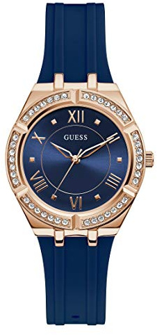 Guess Reloj de Silicona de Cristal Azul y Oro Rosa, Azul/Tono Oro Rosa, Talla única, GW0034L4