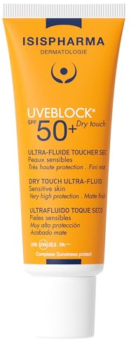 ISISPHARMA UVEBLOCK SPF 50+ Dry Touch - Protection solaire très haute tolérance - Toucher sec matifiant - Peaux grasses et sensibles - Fabriqué en France