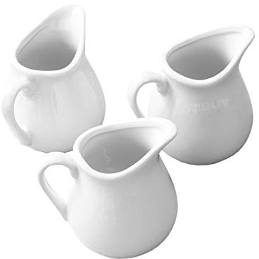 Set of 6 x 90ml Small White Ceramic Serving Jugs - Ideal for Milk, Cream and Serving sauces with Meals