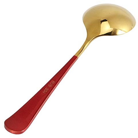 5pcs enfants cuillère 16cm cuillères à soupe rondes fournitures de cuisine ménagères polyvalentes(Red handle)