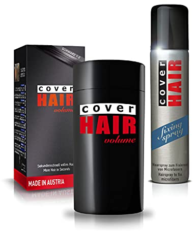 COVER HAIR - Starter Set aus 30g Streuhaar in Schwarz und Fixierspray, 100ml - zur sekundenschnelle Haarverdichtung & Ansatzkaschierung - Exklusives Set für volleres Haar