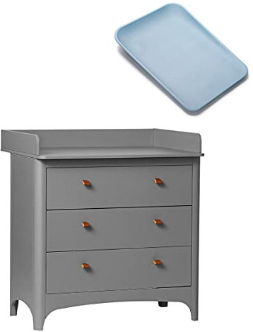 Leander Classic Wickelkommode grau mit Wickelauflage Matty pale blau