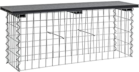 ESTEXO Gabionen Sitzbank mit WPC-Sitzfläche in Holzoptik, 100 x 30 x 43 cm, inklusive Spiralen und Distanzhalter Hellgrau