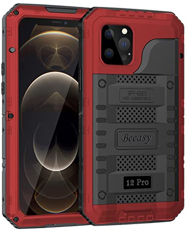 Beeasy Case Compatible with iPhone 12 Pro, Waterproof Shockproof Tough Heavy Duty, Built-in Screen Protector 360 Degree Full Body Military Protective, Metal Rugged Cover for Outdoor Red