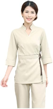 FOMIYES Arbeitshosen 1 Set/ 2Pcs Schrubte Obere Hosen Kosmetikerin Workwear Salon Spa U Arbeit Uniform Stillende Kleidung für Kosmetikerinnen Frauen Beige ??e XL Arbeitsoveralls