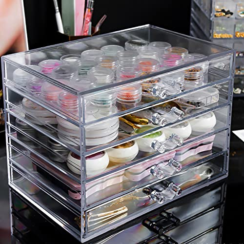 Guolich 5 Tier Nail Art Decoration Storage Box Transparent Acrylic Nail Art Jewelry Accessories Storage Box Rack Shelf Display Stand Holder for Cosmetic Jewelry