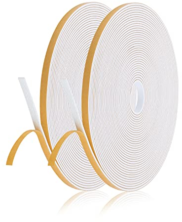 Prasacco 2 rotoli di nastro sigillante in gommapiuma per finestre e porte, giacca a vento, condizionatore, crash, adesivo resistente alle intemperie per finestre e porte (10 m per rotolo)