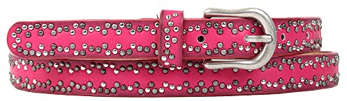 Zakatte • Damen schmaler Nietengürtel aus Kunstleder bis 105 cm BS028 (Pink, 90 cm)
