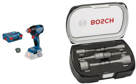 Bosch Professional Akku-Drehschlagschrauber GDX 18V-210 C (ohne Akkus und Ladegerät, inkl. 1 x Bluetooth Low Energy Modul GCY 42, L-BOXX 136) + 6tlg. Steckschlüssel-Set für Sechskantschrauben