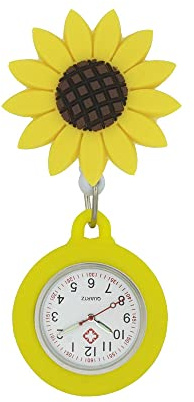 SEIWEI 2 broches de reloj de enfermera, reloj de enfermera, médico, paramédico, personal médico, broche de solapa para colgar, Girasol amarillo, Compacto