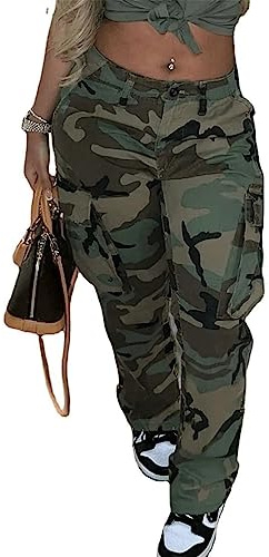 Vakkest Womens Camo Pants Cargo Boyfrind Y2K Streetwear Leggings Casual Lightweight Hiking High Rise Sweatpants