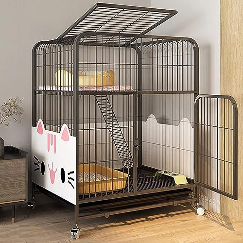 XIAOZHUANGXIONG Kleintierkäfig, Gittergehege Katzenkäfig 2 stöckig,Meerschweinchen,Welpen,Pet Products Portable Metalldraht Yard Fence (Color : Black)