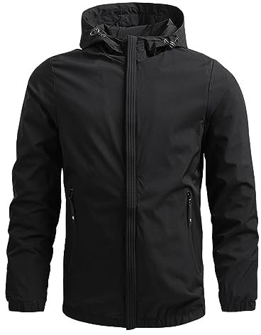 LUNULE ImpräGnierspray Jacke Herren Jacke Winter Angebote Herren Trenchcoat Herbst Winter Einfarbig Leichte Zip Up Windbreaker Mit Kapuze Casual Outdoor Kapuzenjacke Jacke Winter (Schwarz, M)