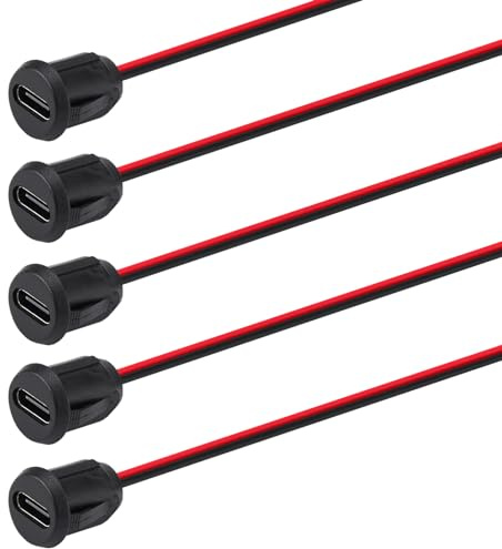 Greluma 5 Stk 3A Schnelllade-Typ-C-Buchse mit blankem Draht, 2-poliger USB-C-Buchse mit Schnappnut-Schnalle
