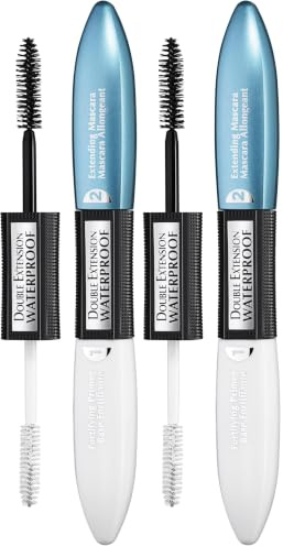 L'Oréal Paris Mascara, Wasserfeste Wimperntusche und Primer für Mascara für lange Wimpern, Double Extension Waterproof, Schwarz, 12 ml (Packung mit 2)
