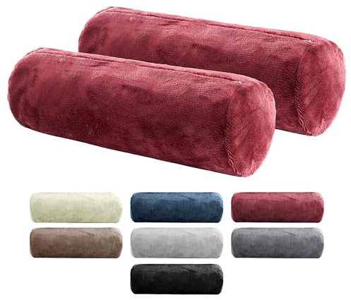 BaSaTex 2er Pack Nackenrolle Kissenbezug 15x40 Cashmere Touch | Nackenrollenhülle Öko-Tex Zertifiziert | 100% Mikrofaser Plüsch | Farbe: Bordeaux