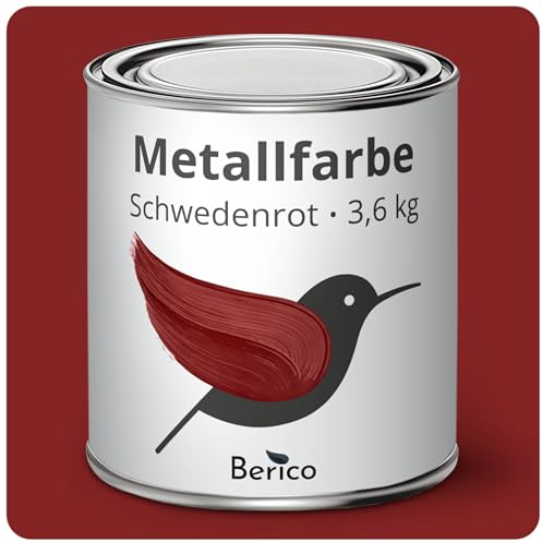 Berico Metallfarbe - Schwedenrot - 3,6 Kg - 4in1 Premium Metallschutzlack - Direkt auf Rost - Für Stahl, Zink, Aluminium, Kupfer und Eisen