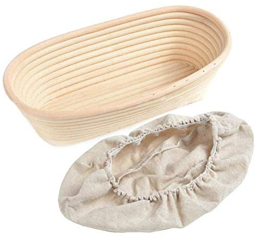Ovaler Banneton-Korb aus rohem Rattan – robuster Gärkorb für Brot, Gärkorb mit glatter Oberfläche und Stoffpolster für alle Mehl-, Wasser- und Heferezepte (21cm*15cm*8cm)