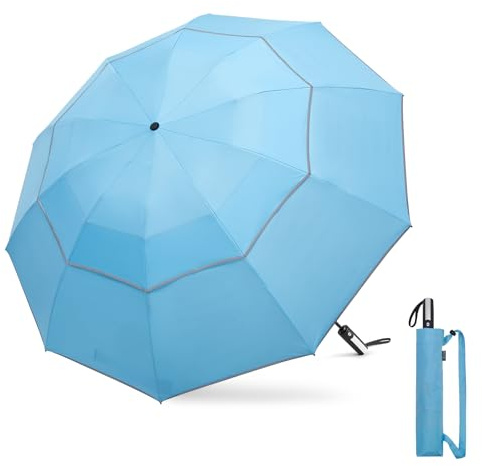 G4Free Ombrello antivento invertito con striscia riflettente, grande ombrello da golf compatto per pioggia, 10 costole, doppio baldacchino, ombrello da viaggio, apertura automatica e chiusura