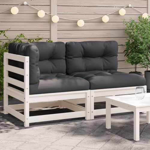 BaraSh Gartensofa mit Kissen 2-Sitzer GartenmöBel Terrassensofa Outdoor Sofa Balkon Outdoor Couch Loungesofa Outdoor Weiß Massivholz Kiefer