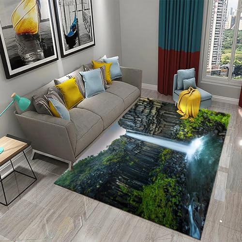 Kinderteppich Wasserfalllandschaft Wald Naturlandschaft - Kurzflor Teppich Kinderzimmer Spielteppich Antiallergen Und Extra Weich - Babyzimmer Teppiche Für Junge Und Mädchen Babyteppich 140 X 20-1L6B