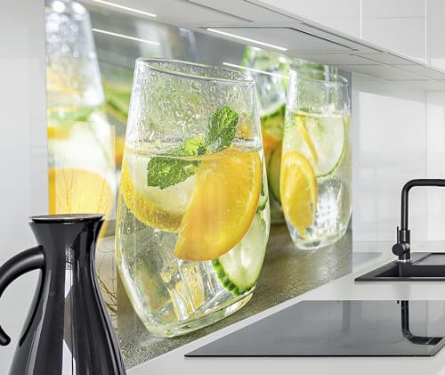 timalo Spritzschutz Wand für Herd, Küche Küchenrückwand Glasoptik | Acryl Glas 2mm | Glasrückwand Acrylglas Wandpaneele Rückwandschutz Platte | 140x50cm Zitronenwasser