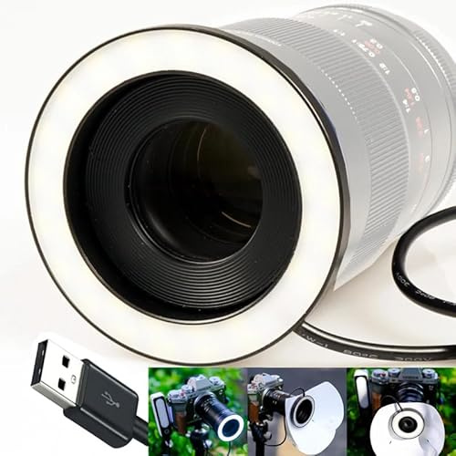 Gua'ge 62 mm Calibre LED Macro Ring Light Macro Photography Brightening Light 7 W Brightness 3 Colour Temperatures for DSLR Camera Lens Includes Adapter Ring USB Port Power Supply