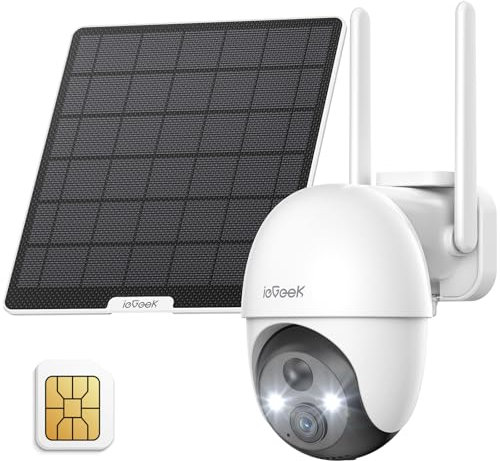 ieGeek 4G LTE Cámara Vigilancia Exterior Solar Inalámbrica, 2K IP Cámara con Batería 10000mAh, PTZ 355°＆120°, La Tarjeta SIM está instalada en el Dispositivo, Visión Nocturna Color, Detección Humana