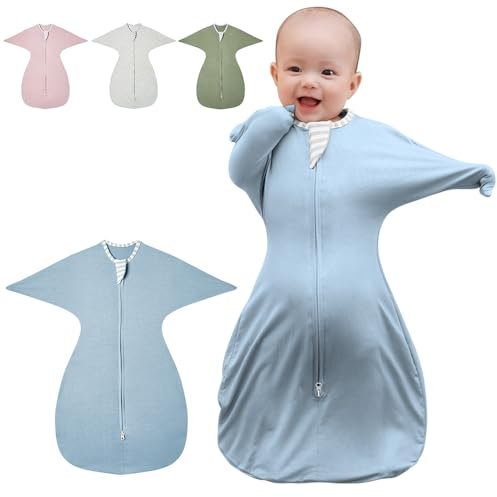 Tyuodna Pucksack Baby 0-3 Monate/3-6 Monate,Weich Schlafsack Baby,Hüftgesund Swaddle für Neugeborene,Unisex Baby Pucktuch,Doppelter Reißverschluss für Einfache Windelwechsel (Blau, 3-6 Monate)
