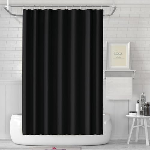 LUKDUNG 180x200 Tenda da Bagno, Tenda da Doccia Anti-muffa per Bagno, Tenda per Vasca da Bagno e Doccia in Plastica Impermeabile e Lavabile, Tenda da Doccia Lavabile in PEVA con 12 Anellini Nero