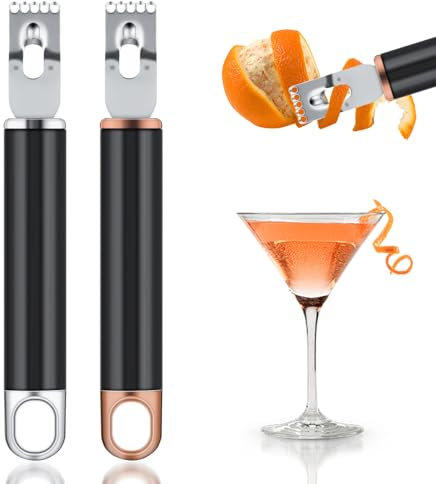 2Pcs Channel Knife, 2 in 1 Lemon Zester Tool, Ultra Sharp Twist Peeler for Cocktail Garnish, Stainless Steel Citrus Peeler for Orange Fruit Rind Peel, Home Kitchen Bar Tools