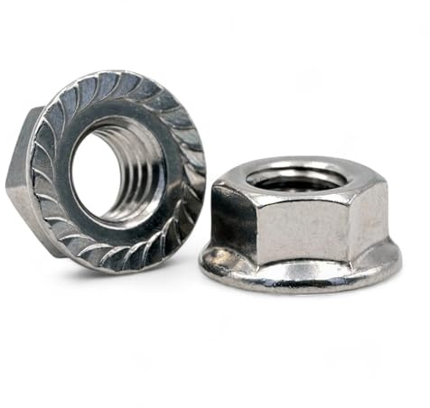 M6 Flange Hex Nuts - 6mm Serrated Steel Flanged Nut - Pack of 100