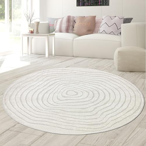 Teppich-Traum Matta, vardagsrumsmatta, matbordsmatta, för kontor och arbetsrum, cirkulär, rund, mönstrad med årsringar, 120 cm