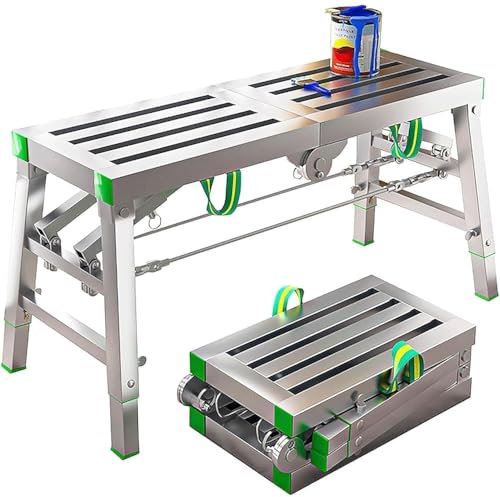 XBDLYQBD Piattaforma di Lavoro Pieghevole, capacità di carico 400 kg – Portatile, ponteggio Regolabile in Altezza, Sgabello in Alluminio, Scala Multiuso