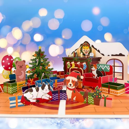 Hierein 2025 Weihnachtskarten, Haus Weihnachtskarte 3D mit Umschlag, Überraschungsgeschenk zu Weihnachten Pop Up Karte, Weihnachten Karte für Mama Frau Freundin Kinder, Pop Up Weihnachtsbaum