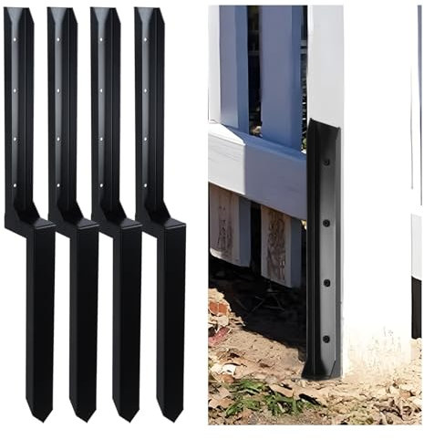 qorkhogr 4-Pack Fence Post Repair Kit,32in Heavy Duty Fence Post Anchors Post Repair Stakes Sturdy Fence Mender for Repairing Tilted Broken Wooden Fence Post Black