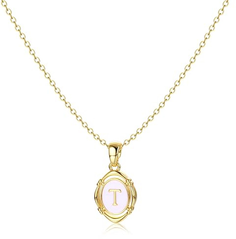 BodyBonita Kette mit Buchstabe - Oval Halskette Damen Gold, 14K Vergoldet Initialen Halskette Goldkette Kette Mit Namen, Exquisit Anhänger A-Z Namenskette Personalisierte für Damen Mädchen
