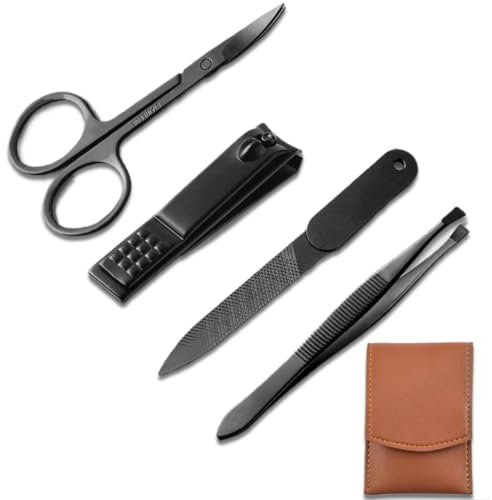 Set manicure Kit tagliaunghie Strumenti professionali per la cura delle unghie in acciaio inossidabile con custodia da viaggio in pelle 4 in 1 (Marrone)