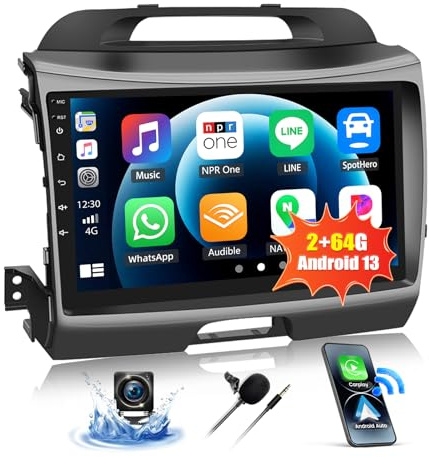 CAMECHO 2+64G Navi Autoradio für Kia sportage 2010-2016 mit 9 Zoll HD Touchscreen, Android 13 Wireless Carplay Android Auto Bluetooth Radio mit WiFi GPS FM/RDS Mirror Link +Rückfahrkamera
