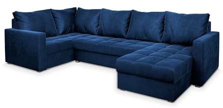Masseno Ecksofa LORIVO L-S mit Schlaffunktion U-Form, Sofa mit Bettkasten, Wohnzimmersofa, Couch, Soffa, Bettsofa, Couchgarnitur- Blau, Kronos 09